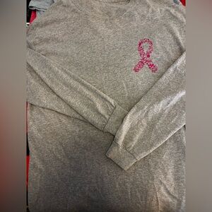Gray Long Sleeve Shirt with Pink Ribbon Design